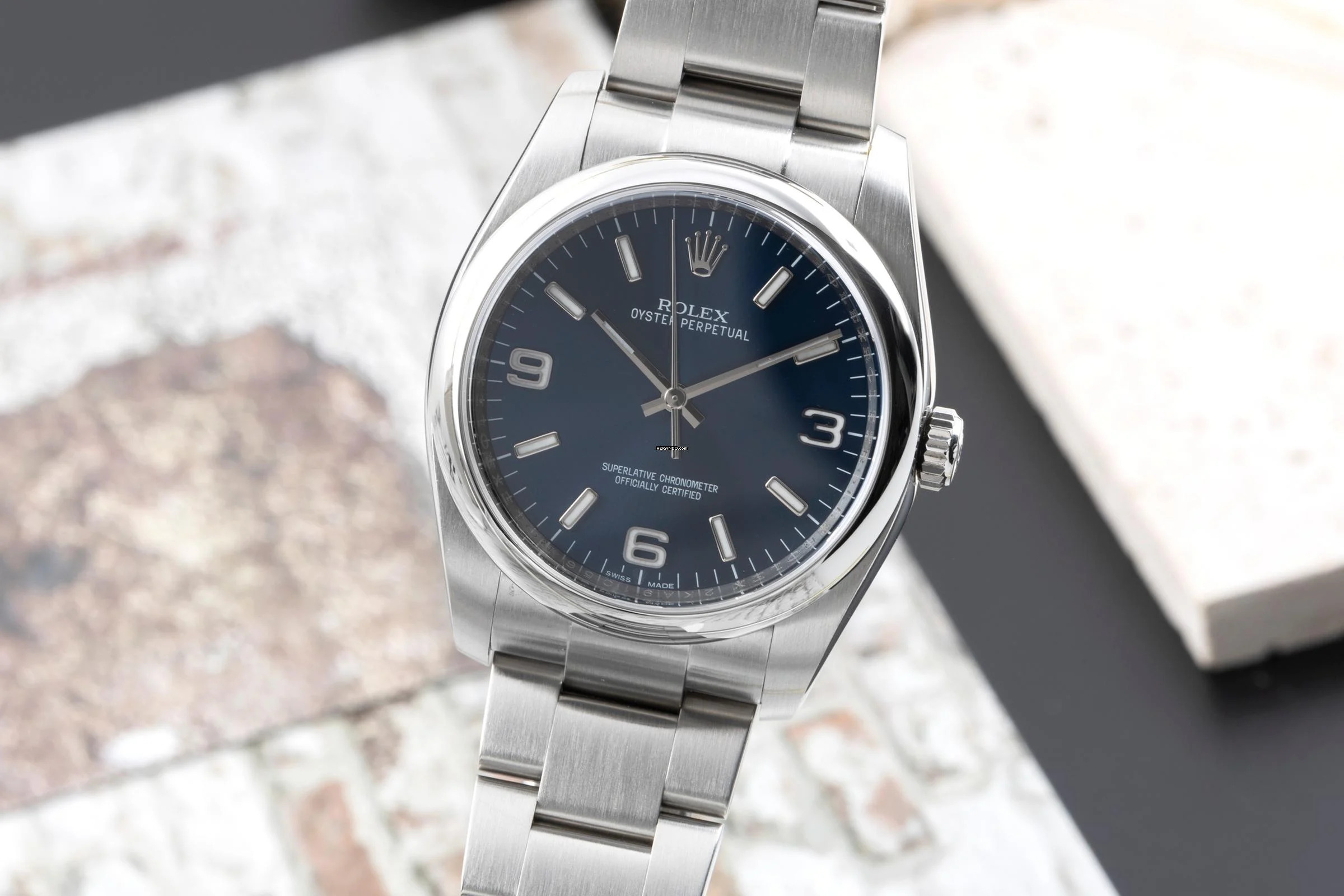 Rolex Oyster Perpetual 36 Blue Dial Edelstahl Automatik Herrenuhr Ref 116000 B&P