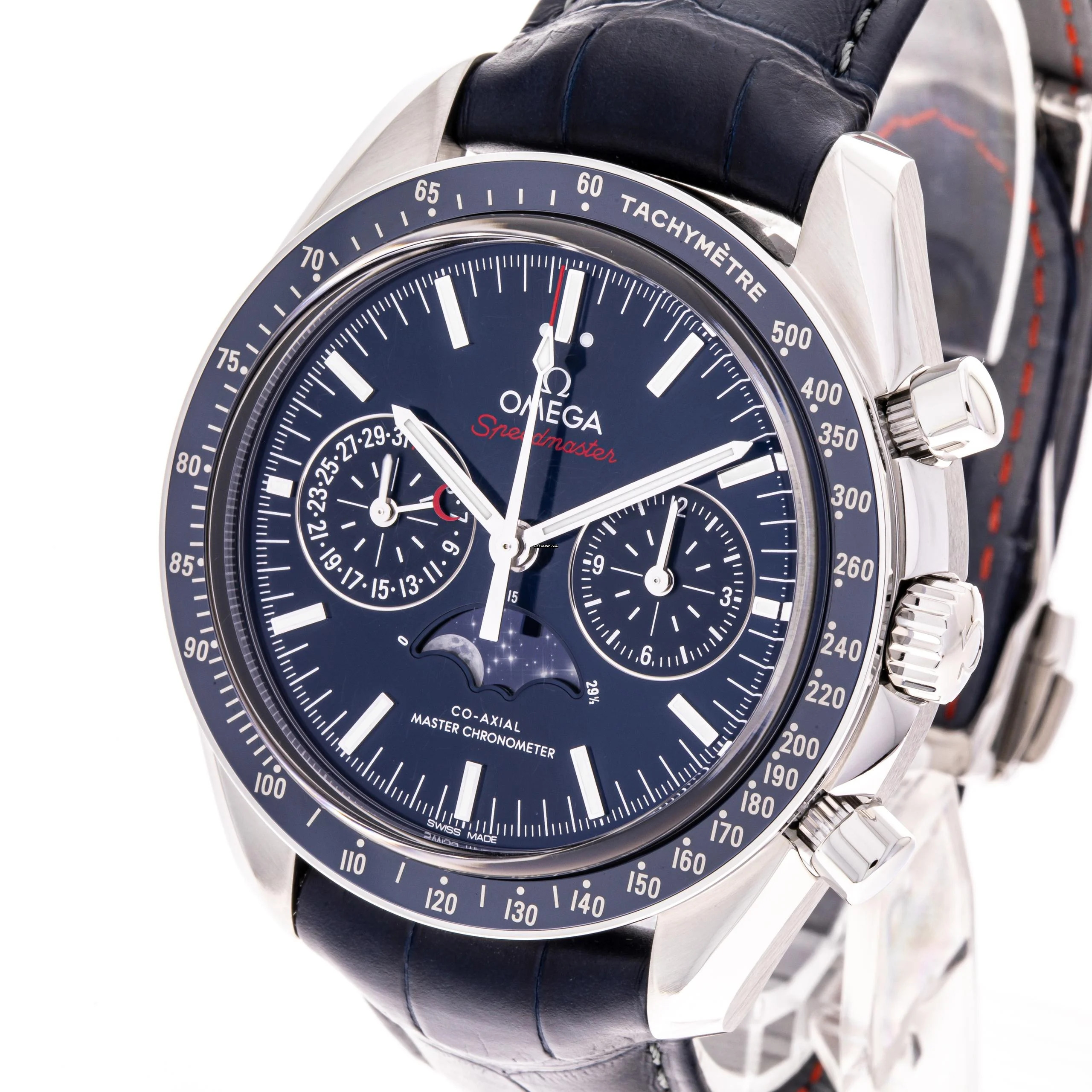 Omega Speedmaster Moonphase Blue 44 – 304.33.44.52.03.001 – like NEW – 10/2024 Full Set