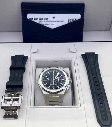  Zenith Defy Skyline Chrono FULL SET - BOX AND PAPERS NEW year:2025 Black Dial 2 Straps 