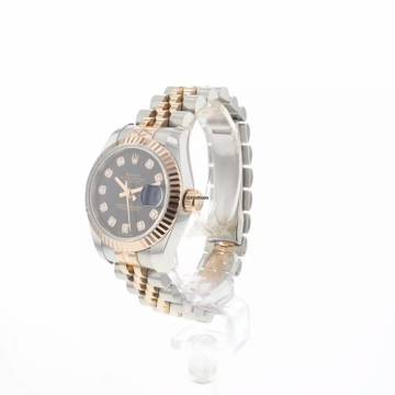  Rolex Lady-Datejust 26 Steel/Everose Jubilee Black Diamond Dial 