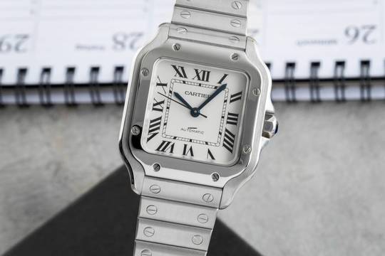  Cartier Santos Stahl Automatik Herrenuhr Medium WSSA0010 B&P 2018 