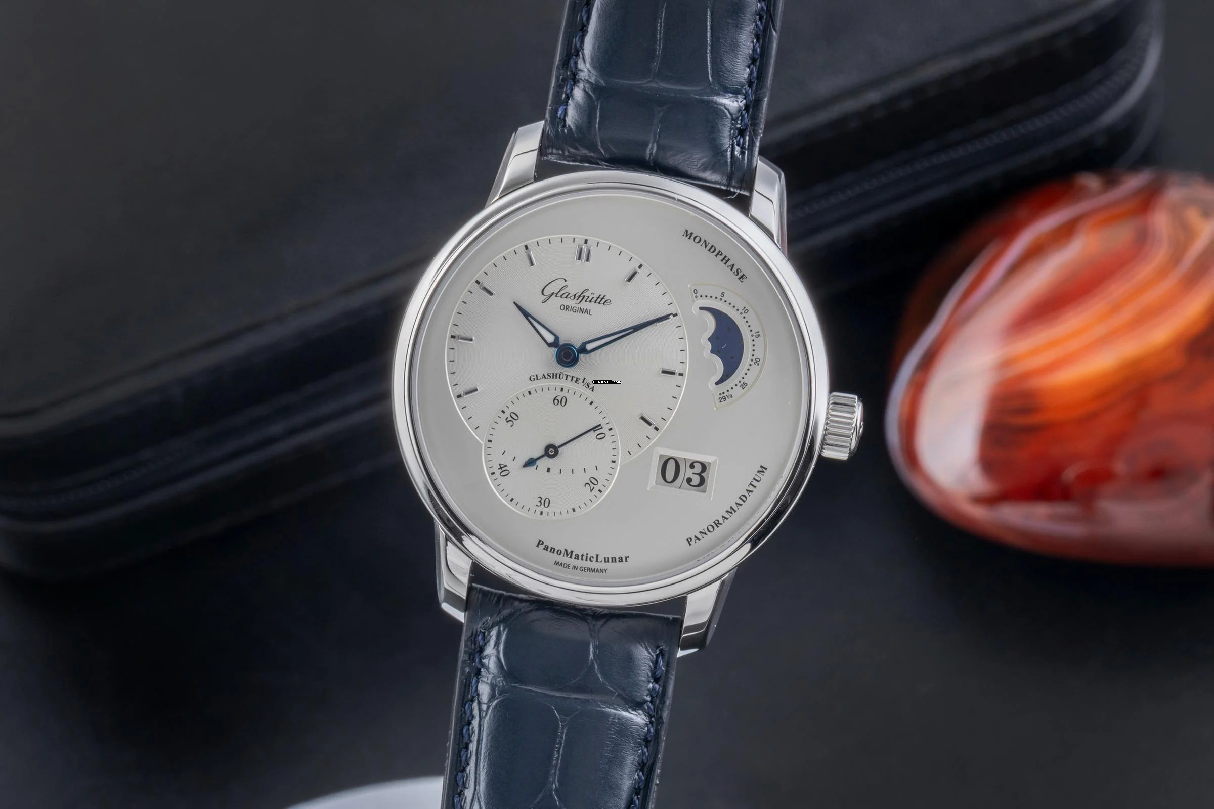 Glashütte Original PanoMaticLunar Stahl Automatik Herrenuhr Ref 1-90-02-42-32-01 Papiere
