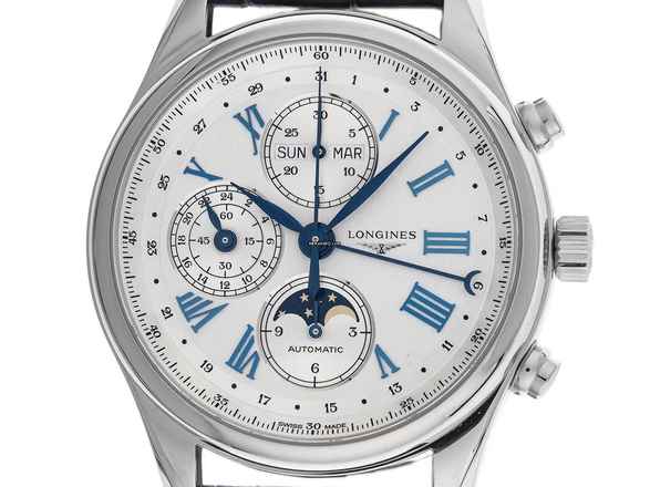  Longines Master Collection Chronograph Mondphase Ref.L2.773.4.71.2 2025 Full Set Ungetragen Master Collection Chronograph Mondphase Krokoleder Faltschließe 
