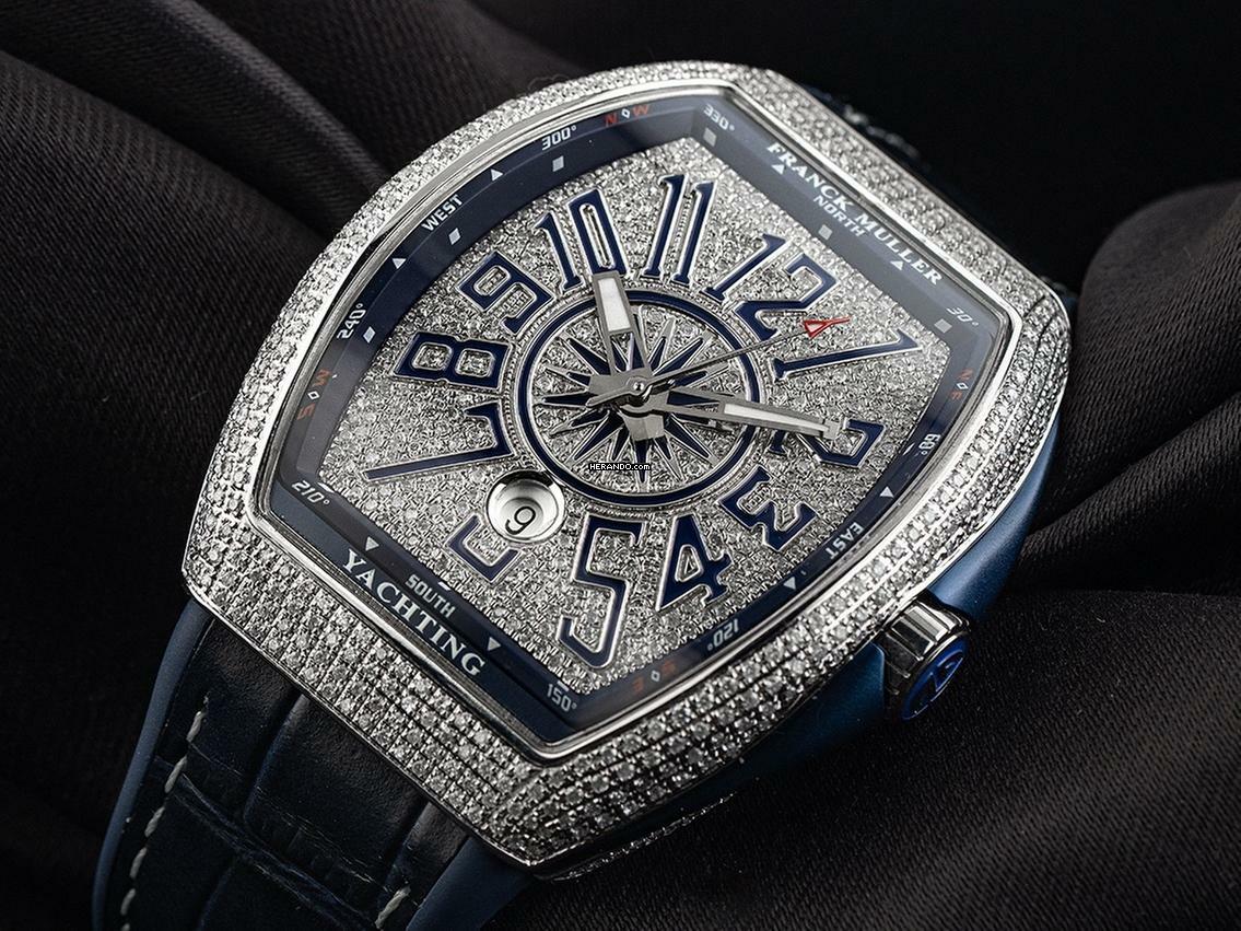 Franck Muller Vanguard Blue Yachting Ref.V45SCDT 2021 Full Set Neu Vanguard Blue Yachting Diamanten 12,00ct Kautschuk Krokoleder Faltschließe