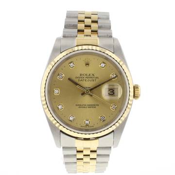  Rolex Datejust 36 Steel/Gold Champagne Diamond Dial 