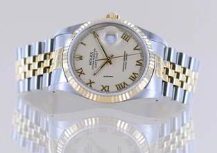 Thumbnail von Rolex Datejust 36 Saphirglas Ivory roman dial Jubiléband Stahl Gold 16233 Klassiker