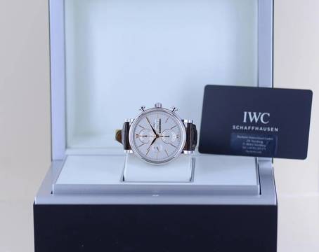  IWC Portofino Chronograph Golden Hands silver Dial Dresswatch 42mm B+P Top 