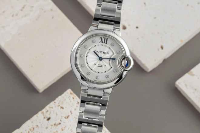  Cartier Ballon Bleu 33mm Diamant Zifferblatt Stahl Gold Automatik Ref. WE902074 