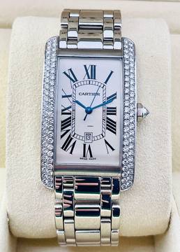 Cartier Tank Américaine GM/2370 WHITEGOLD 18KT. (Factory Diamond Setting) (Men's Size) 26,5mm X 44,5mm Grande Model RARE TOP CONDITION SERVICED 