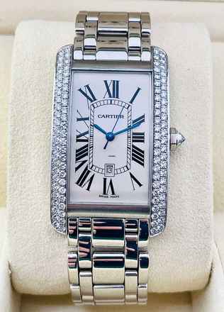  Cartier Tank Américaine GM/2370 WHITEGOLD 18KT. (Factory Diamond Setting) (Men's Size) 26,5mm X 44,5mm Grande Model RARE TOP CONDITION SERVICED 