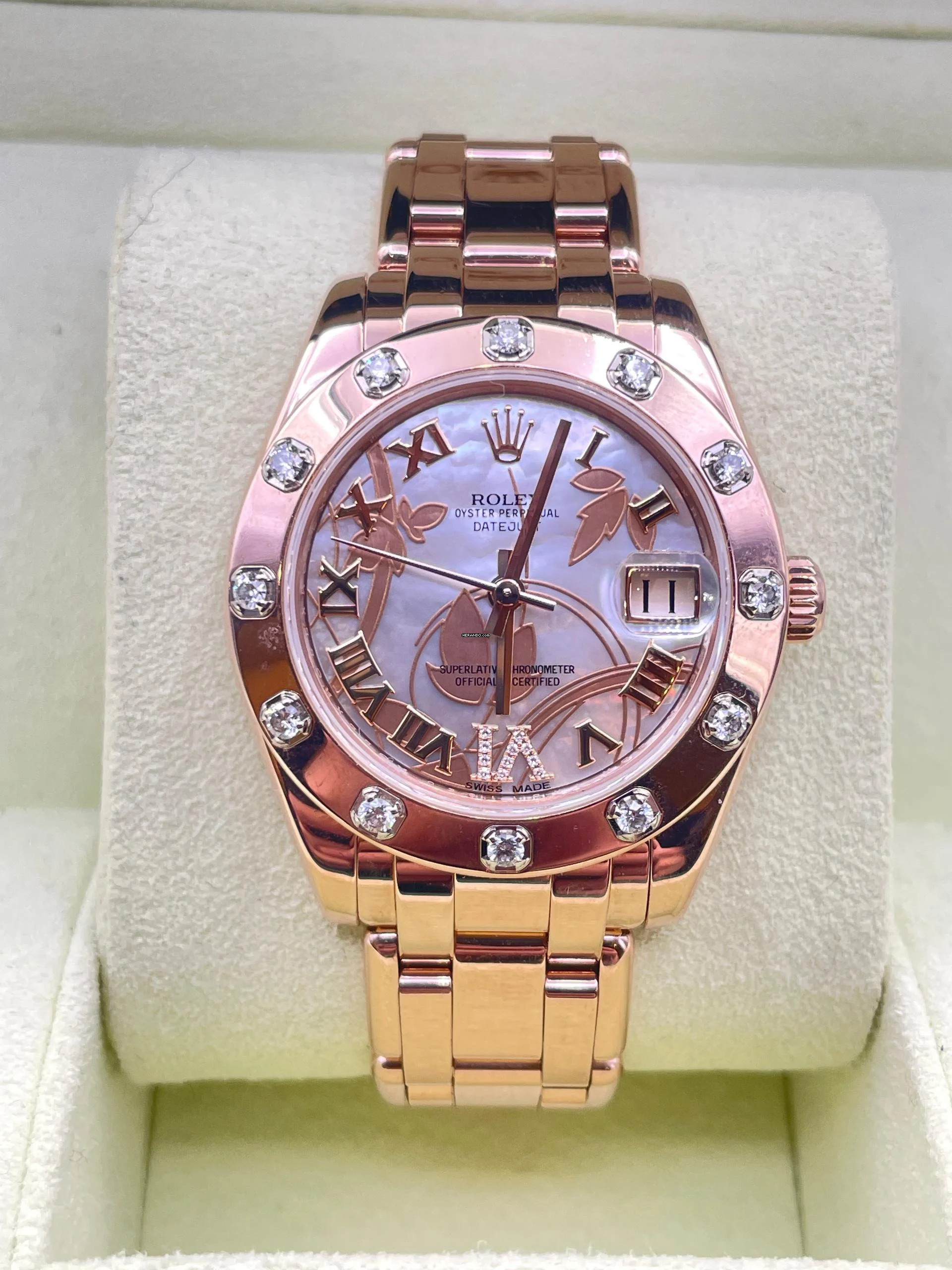 Rolex Lady-Datejust Pearlmaster ROSEGOLD 18KT. BOX AND PAPERS LIKE NEW year:2012 GOLDUST DREAM DIAL M.O.P.