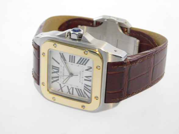  Cartier Santos 100 XL 38 x 51 mm im Top Zustand mit Etui und original Krokoband Stahl Gold Neues Original Cartier Krokoband und Faltschließe 
