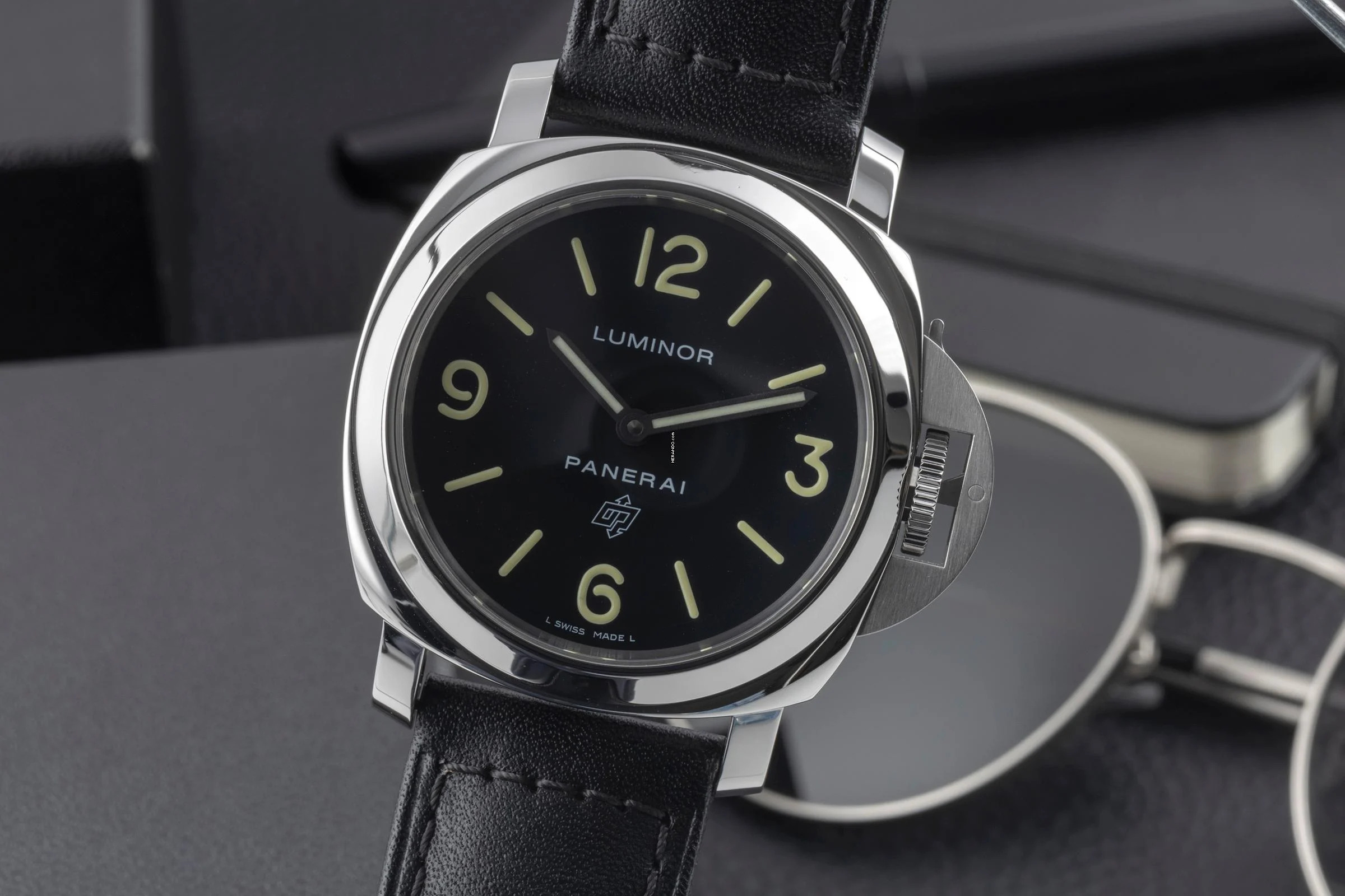 Panerai Luminor Base Logo Stahl Handaufzug Herrenuhr Ref. PAM01000 B&P 2017