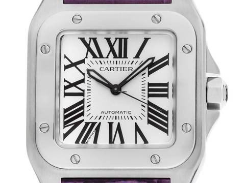  Cartier Santos 100 GM Großes Modell Ref.2878 2015 Full Set wie Neu Vintage Santos 100 GM Großes Modell Krokoleder Faltschließe 