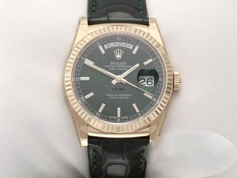  Rolex Day-Date 36 36mm 118138 2017 Grün Gelbgold 750 Leder Automatik 18kt Yellow Gold Chronometer Oyster Green Dial 