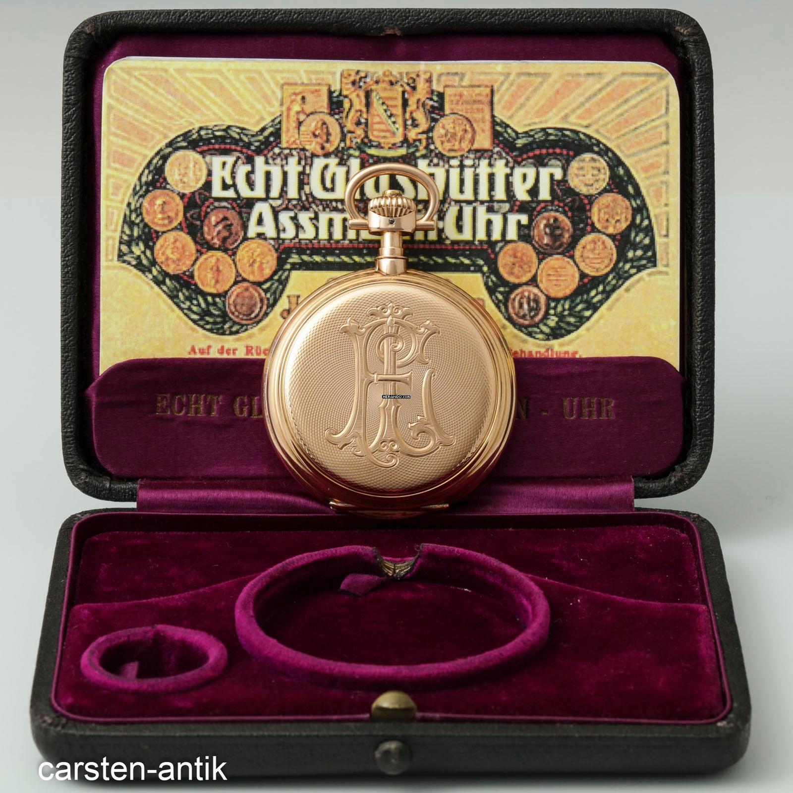 J. Assmann 54mm 117gr Qualität 1A Savonette Taschenuhr 14k Gold original Box 1910. Ungetragen