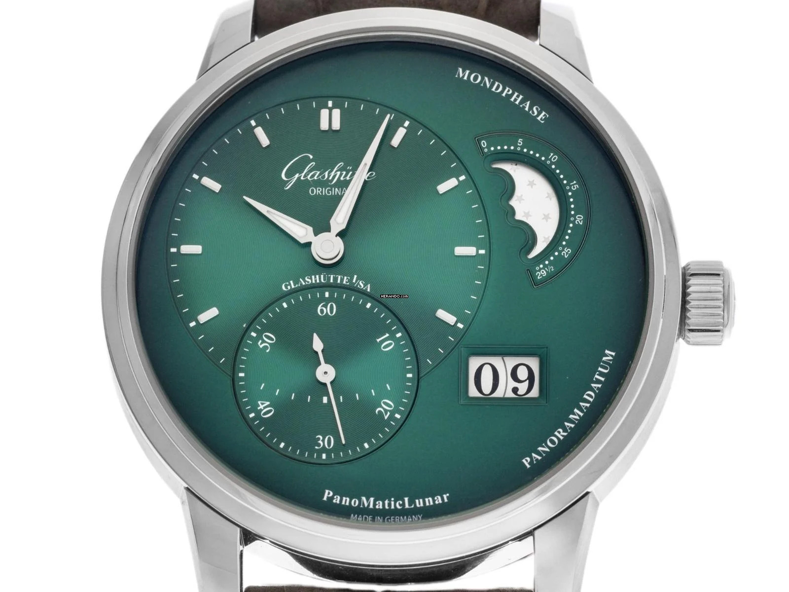 Glashütte Original PanoMaticLunar Ref.1-90-02-13-32-62 2026 Full Set Ungetragen PanoMaticLunar Mondphase Green Dial Faltschließe