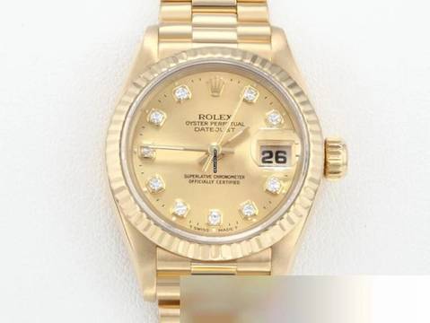  Rolex Lady-Datejust Gelbgold 750 Diamanten 1996 Automatik Gold Damen 18kt Yellow Gold President-band Chronometer Oyster 