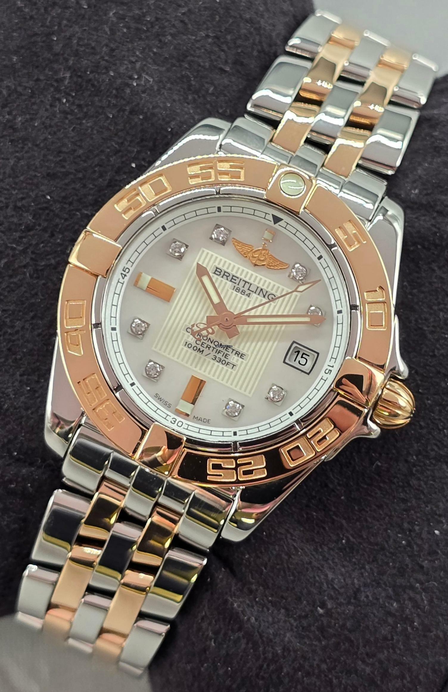 Breitling Galactic 32 32mm C71356 Cockpit Lady - Rose Gold Steel - with Mother of Pearl & Diamonds Very Good/Like New Condition Full Set 2015