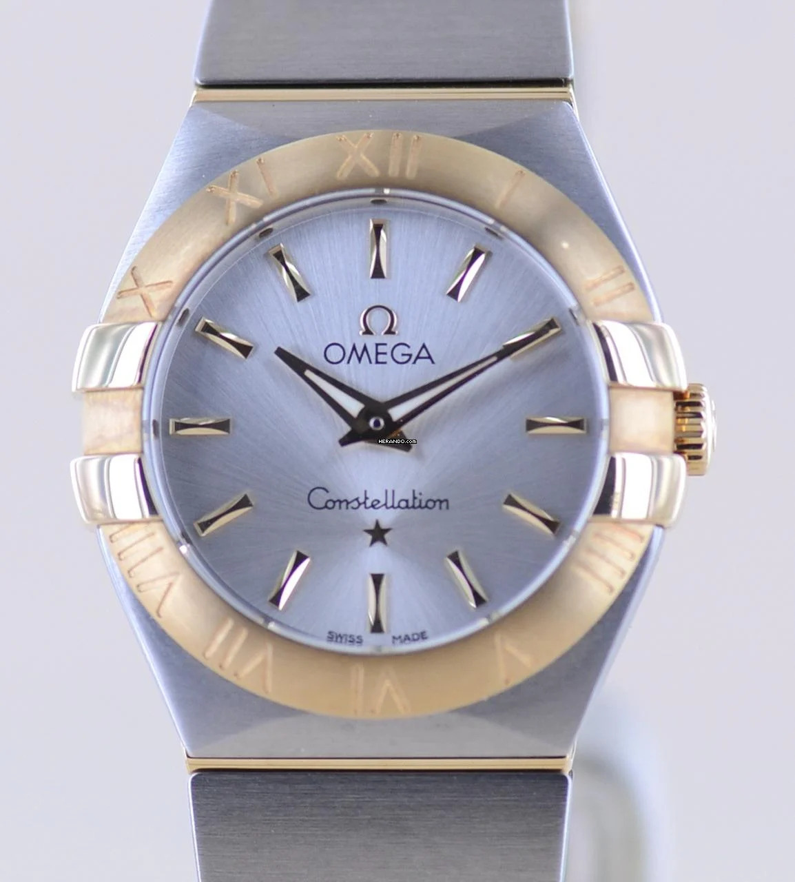 Omega Constellation Quartz Lady Stahl Gold Silver Index Dial 27mm Klassiker B+P
