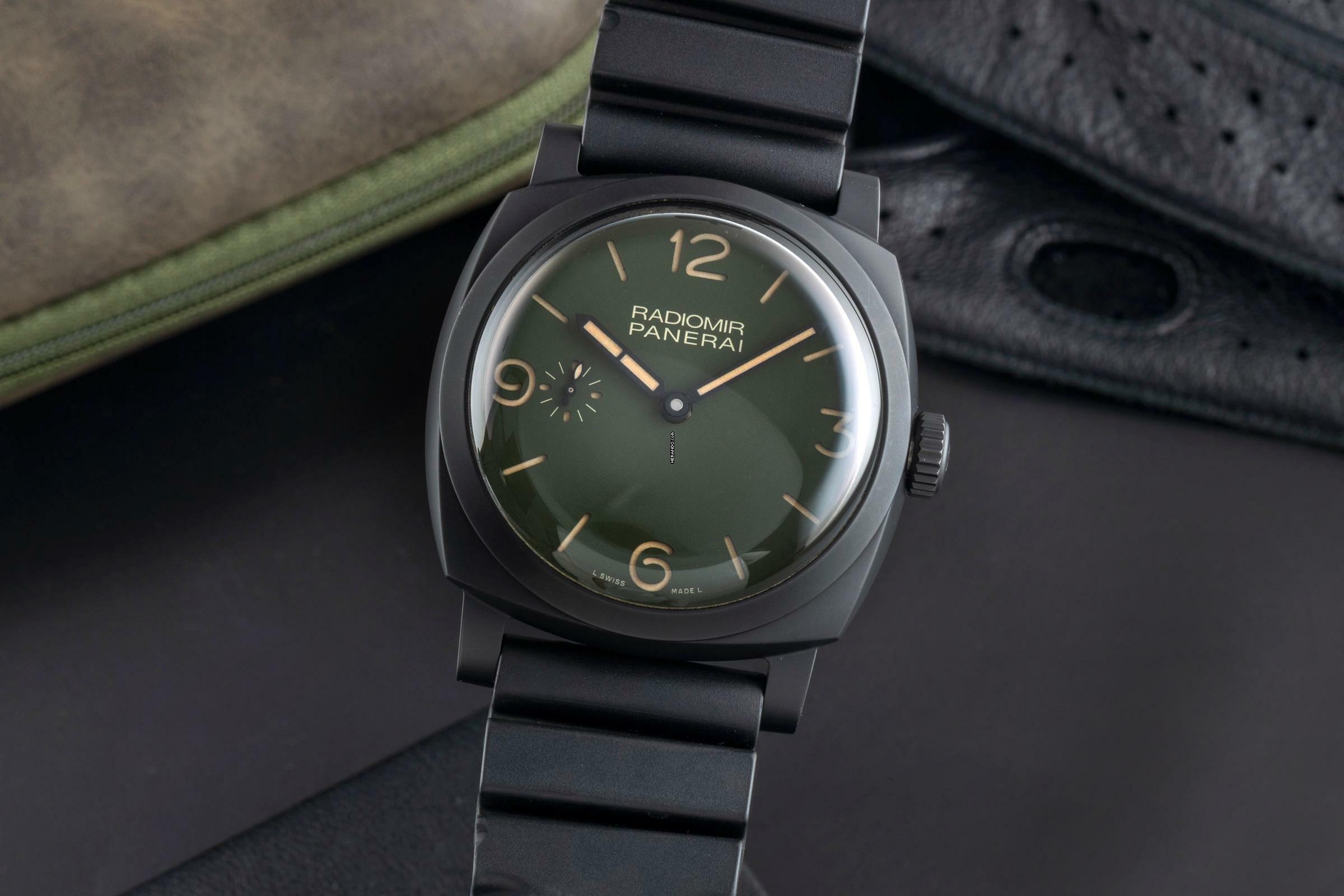 Panerai Radiomir Green Dial Keramik / Titan Handaufzug Herrenuhr Ref. PAM00997