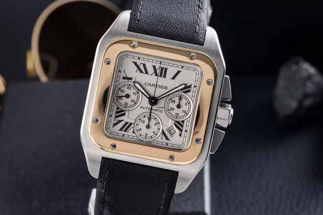  Cartier Santos 100 Chronograph Stahl / Gold Automatik Ref. W20091X7 Papiere 2015 