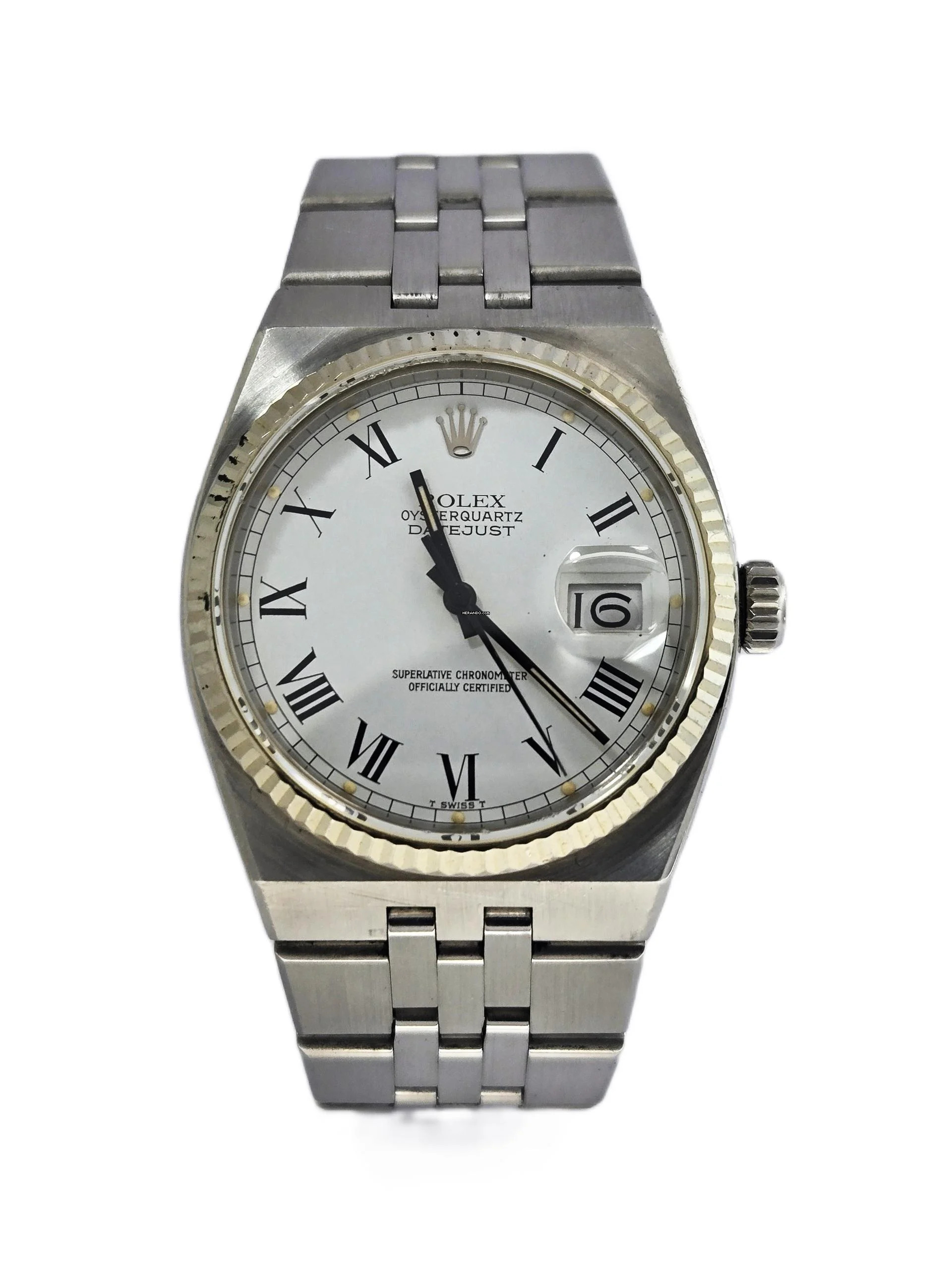 Rolex Datejust Oysterquartz 18k Bezel rare white Dial