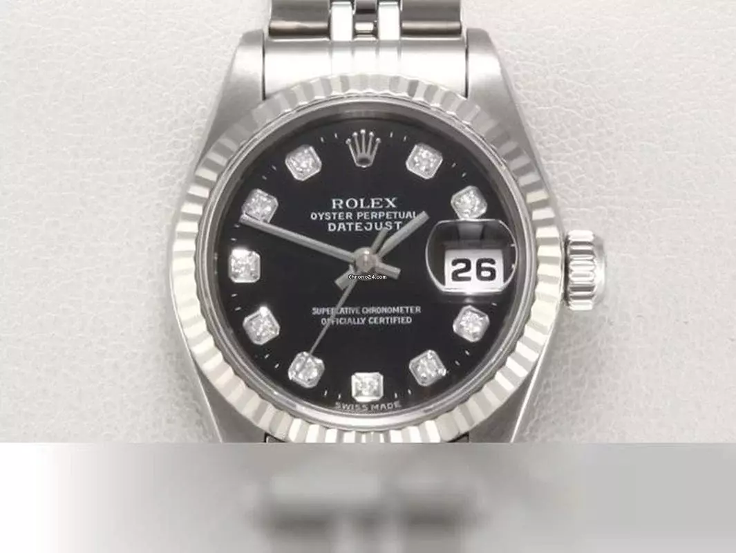 Rolex Lady-Datejust Stahl Weissgold 750 Diamanten Automatik Stainless Steel 18kt White Gold Damen Jubilé-band Chronometer Oyster Black Dial