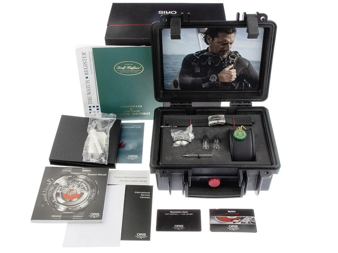 Oris Aquis Depth Gauge Ref.01 733 7675 4154-Set MB 2013 Full Set wie Neu Vintage Aquis Depth Gauge