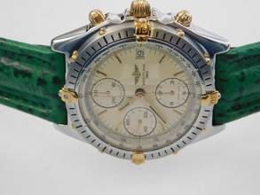 Thumbnail von Breitling Chronomat Stahl Gold weißes Blatt Der Klassiker mit Echt Hai - Lederband