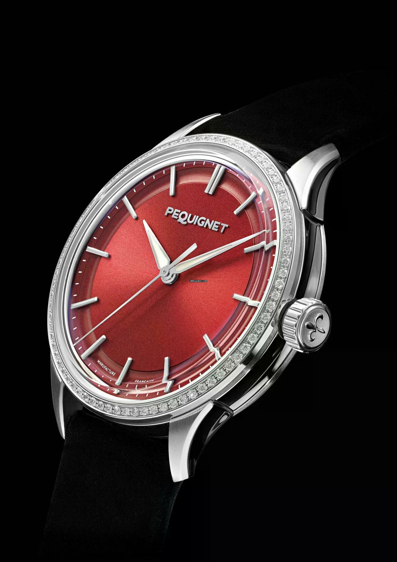 Pequignet Royale Paris Watch - 36 mm Burgundy dial bezel with 78 diamonds