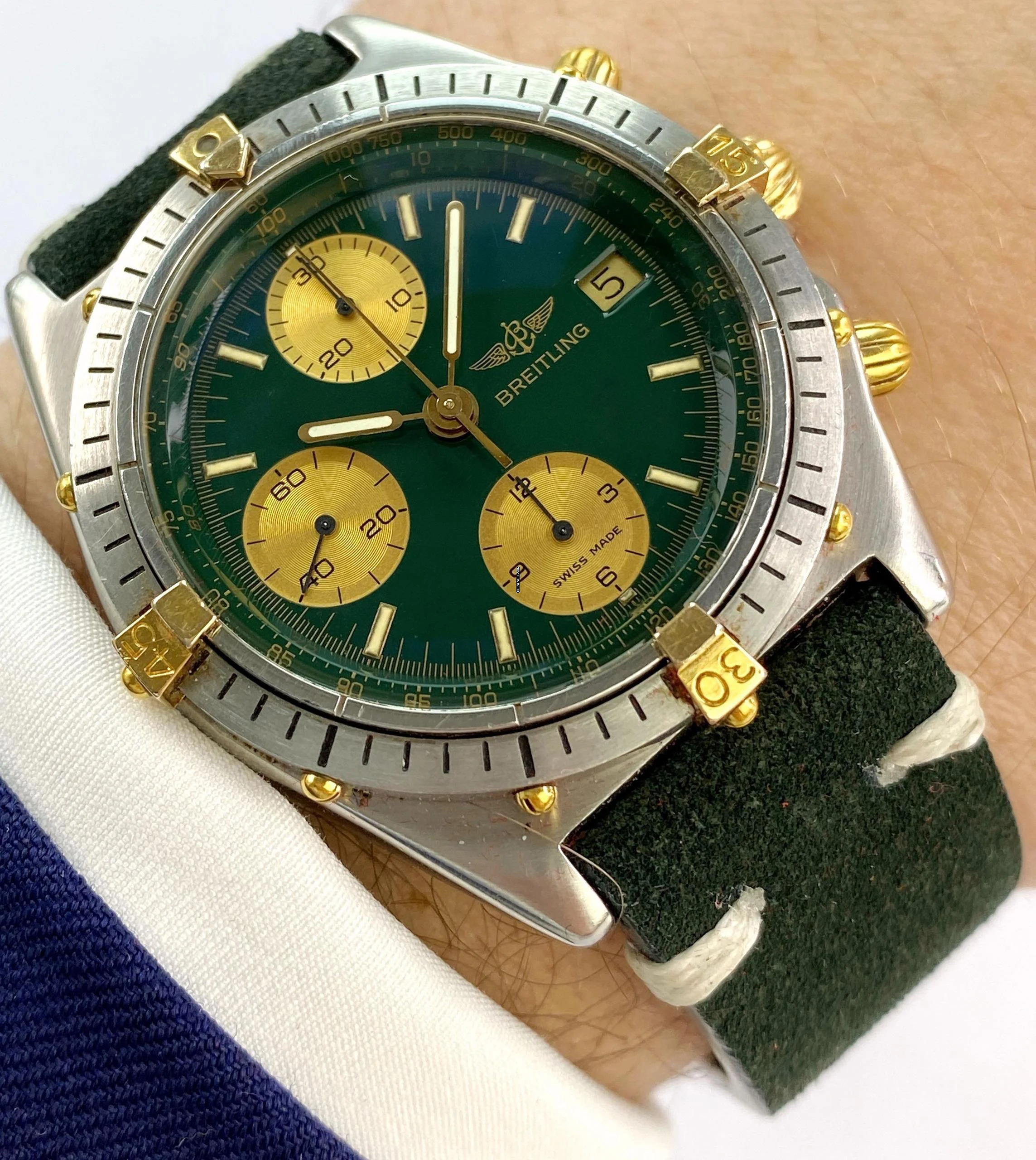 Breitling Chronomat Serviced (560e) Chronomat Vintage Chronograph Green Grün 81950 81950