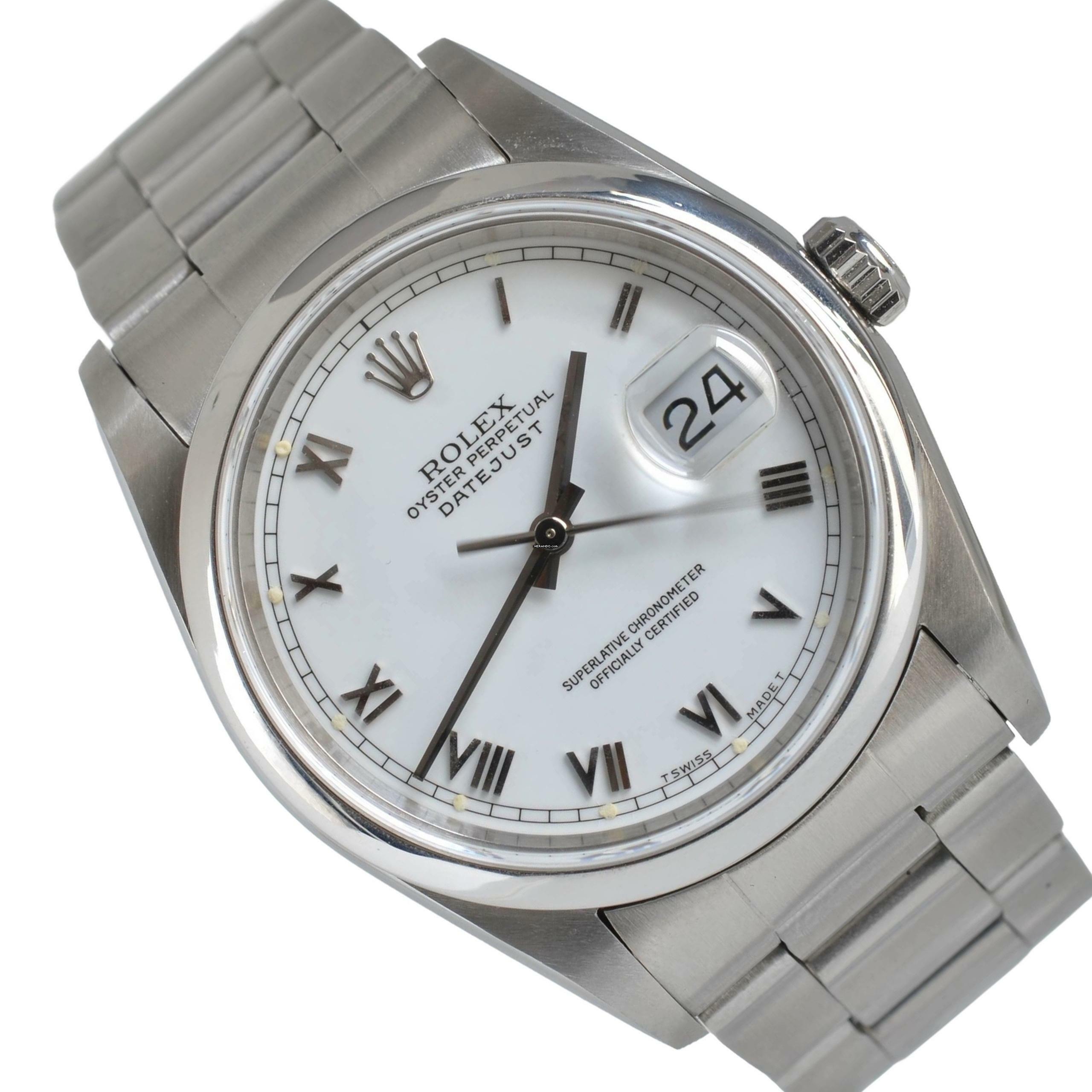 Rolex Datejust 36 16200 White Romans dial 1998 Full Set