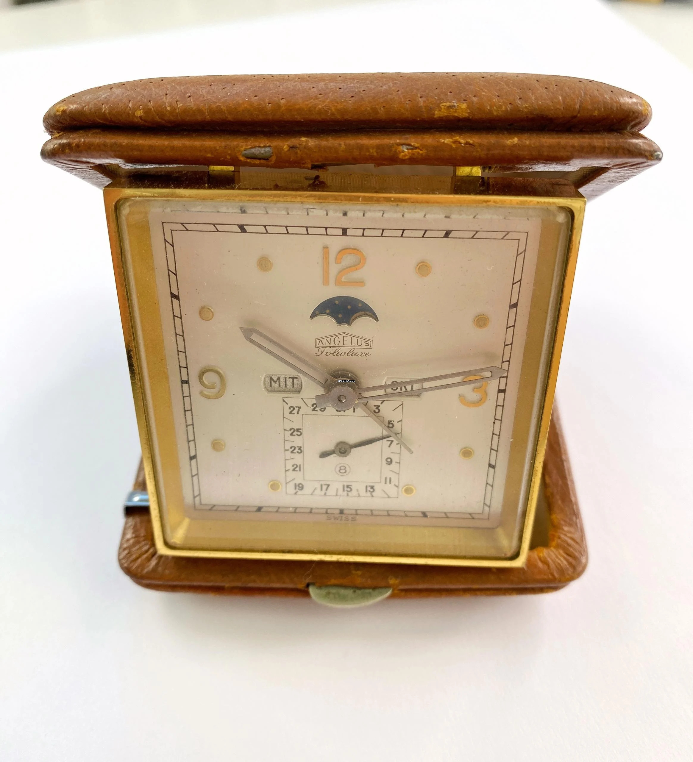 Angelus Table Clock Tisch Uhr Triple Date Moonphase 8 Days Power Reserve Reise Uhr unbekannt