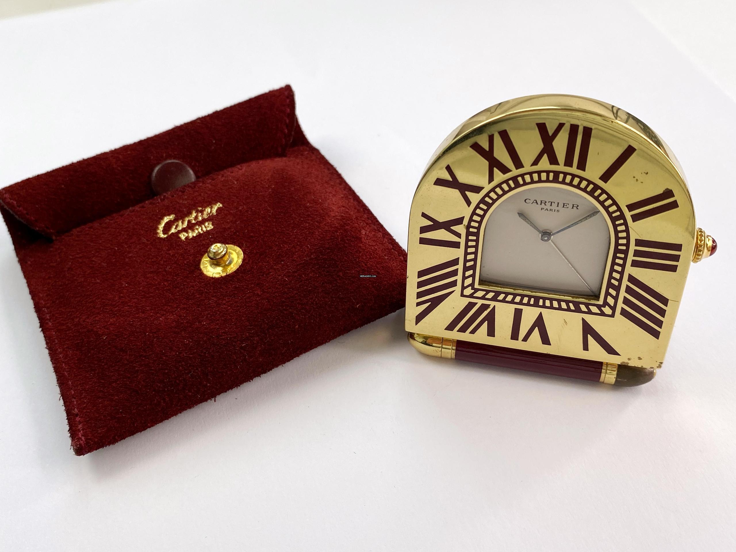 Cartier Table Clock Tischuhr Table Clock Red Bordeaux 57 x 50mm Travel Clock Reisewecker