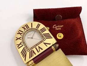 Thumbnail von Cartier Table Clock Tischuhr Table Clock Red Bordeaux 57 x 50mm Travel Clock Reisewecker