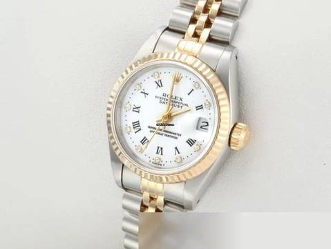  Rolex Lady-Datejust Edelstahl Gelbgold 750 Diamanten Automatik Gold Stahl Stainless Steel 18kt Yellow Gold Jubilé-band Chronometer Oyster White Dial 