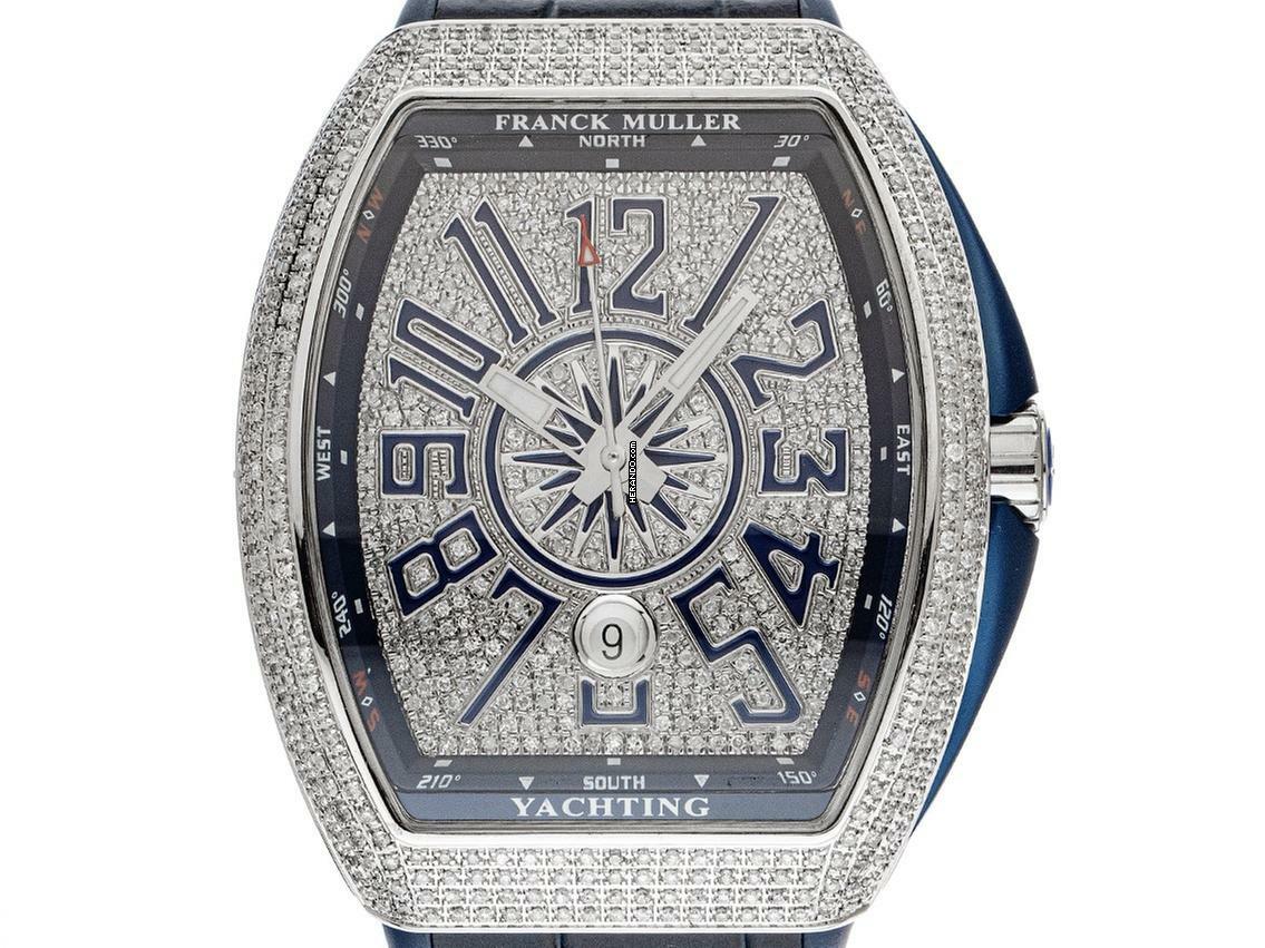 Franck Muller Vanguard Blue Yachting Ref.V45SCDT 2021 Full Set Neu Vanguard Blue Yachting Diamanten 12,00ct Kautschuk Krokoleder Faltschließe