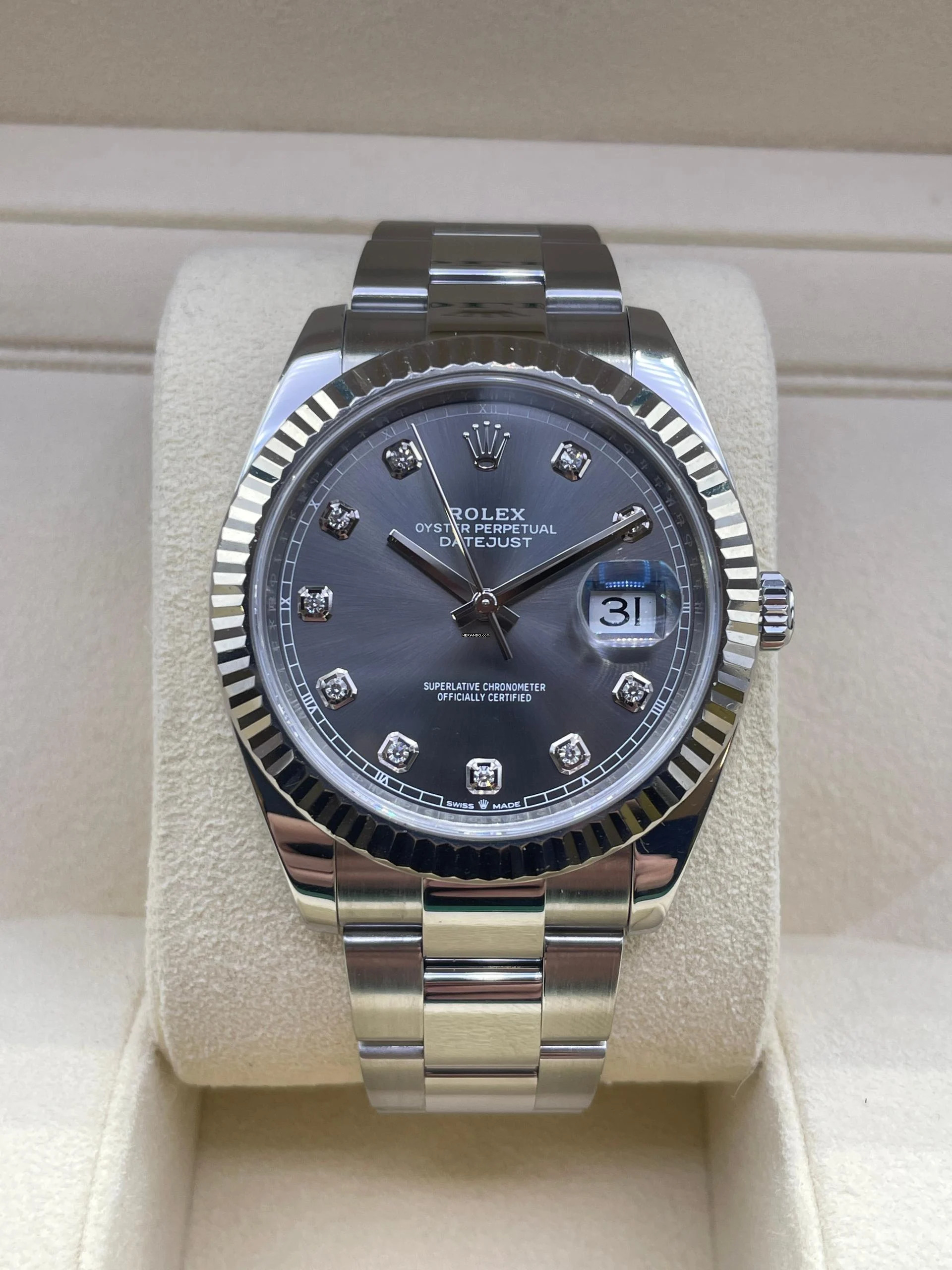 Rolex Datejust 41 RHODIUM DIAMOND DIAL FULL SET WITH BOX AND PAPERS top Condition year:2021