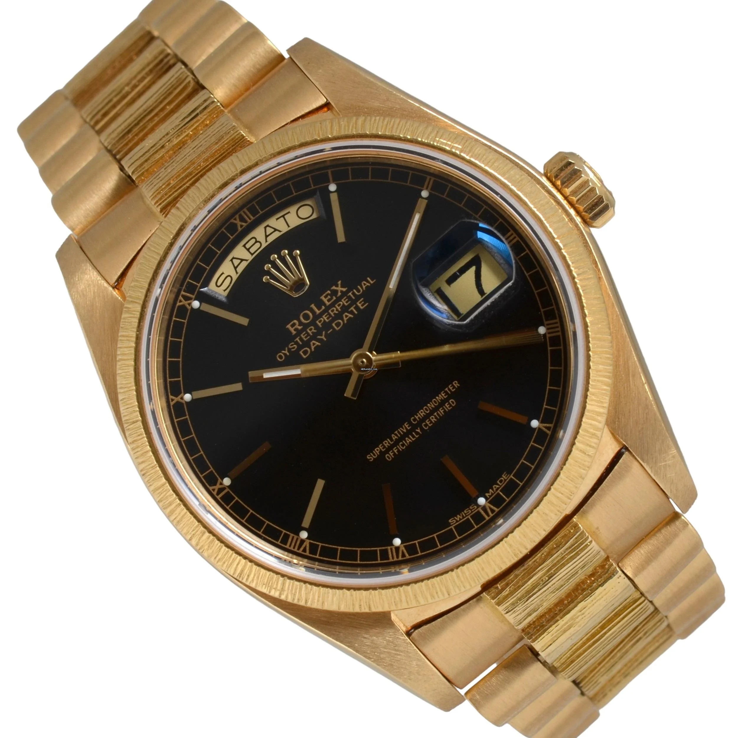 Rolex Day-Date 36 18078 President Bark Finish black dial yellow gold 18KT Full Set