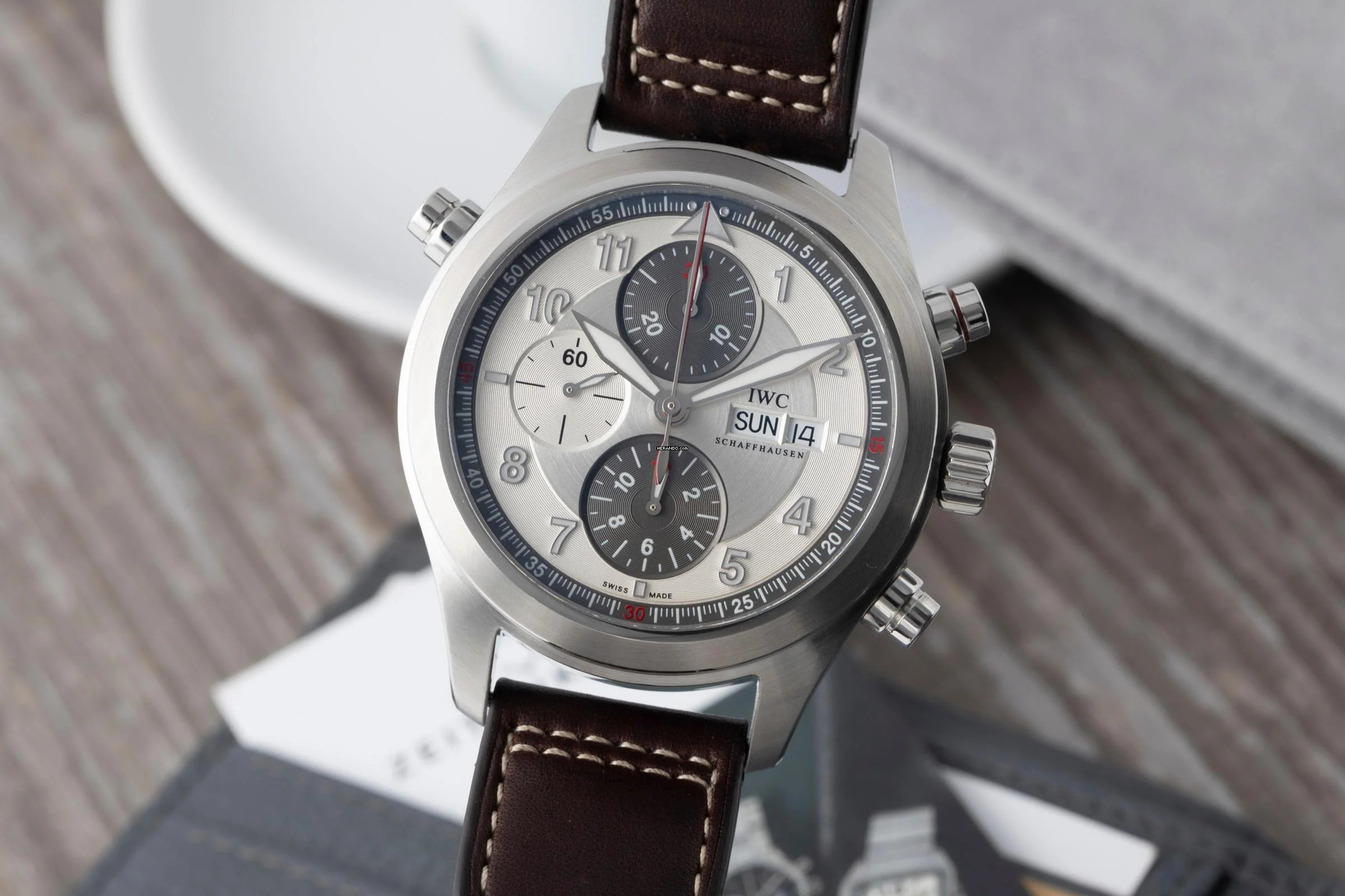 IWC Fliegeruhr Doppelchronograph Spitfire Panda Stahl Automatik Ref. IW371802