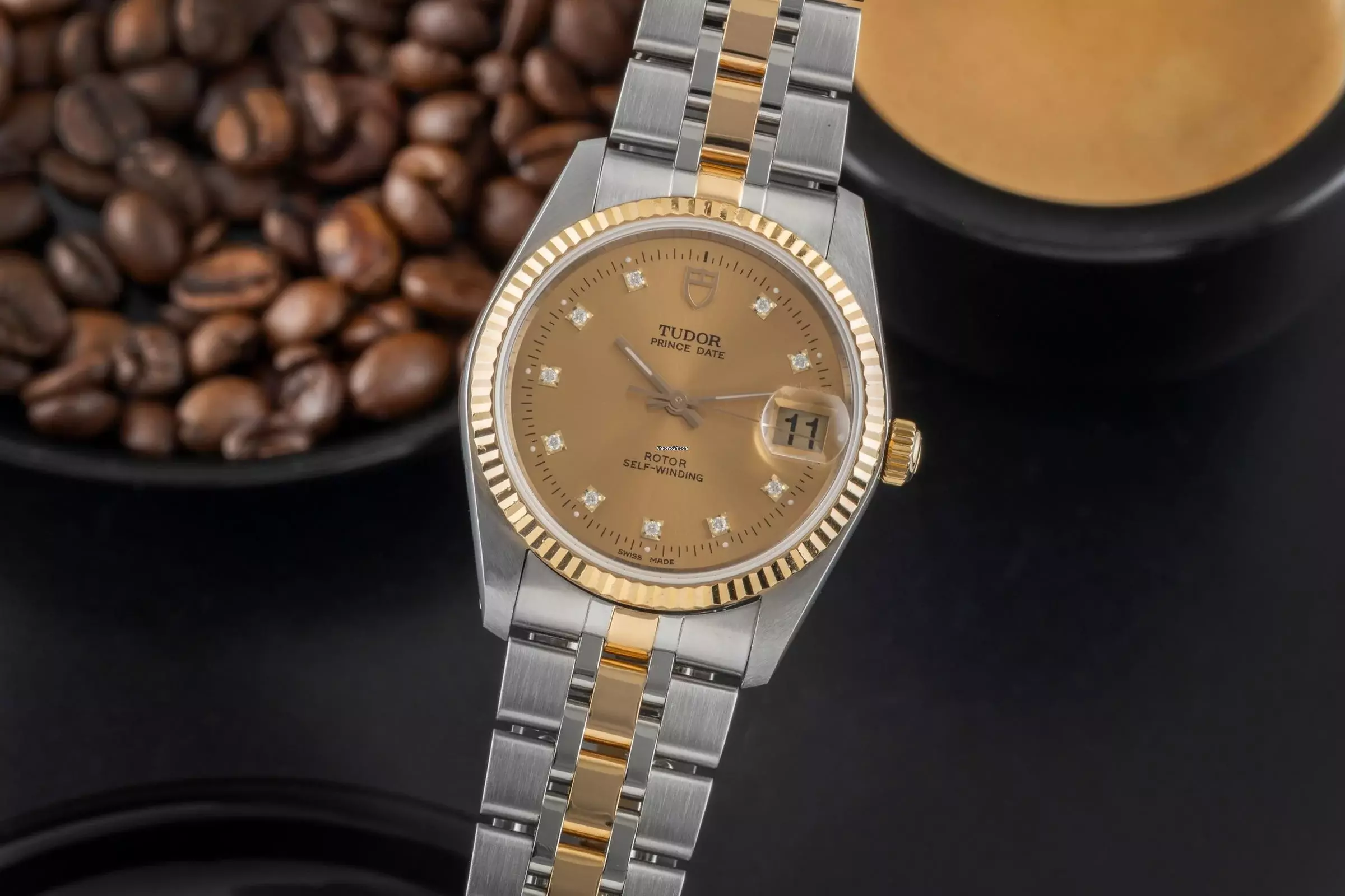 Tudor Prince Date Stahl / Gold Automatik Diamanten Ref. 74033 Papiere 2013