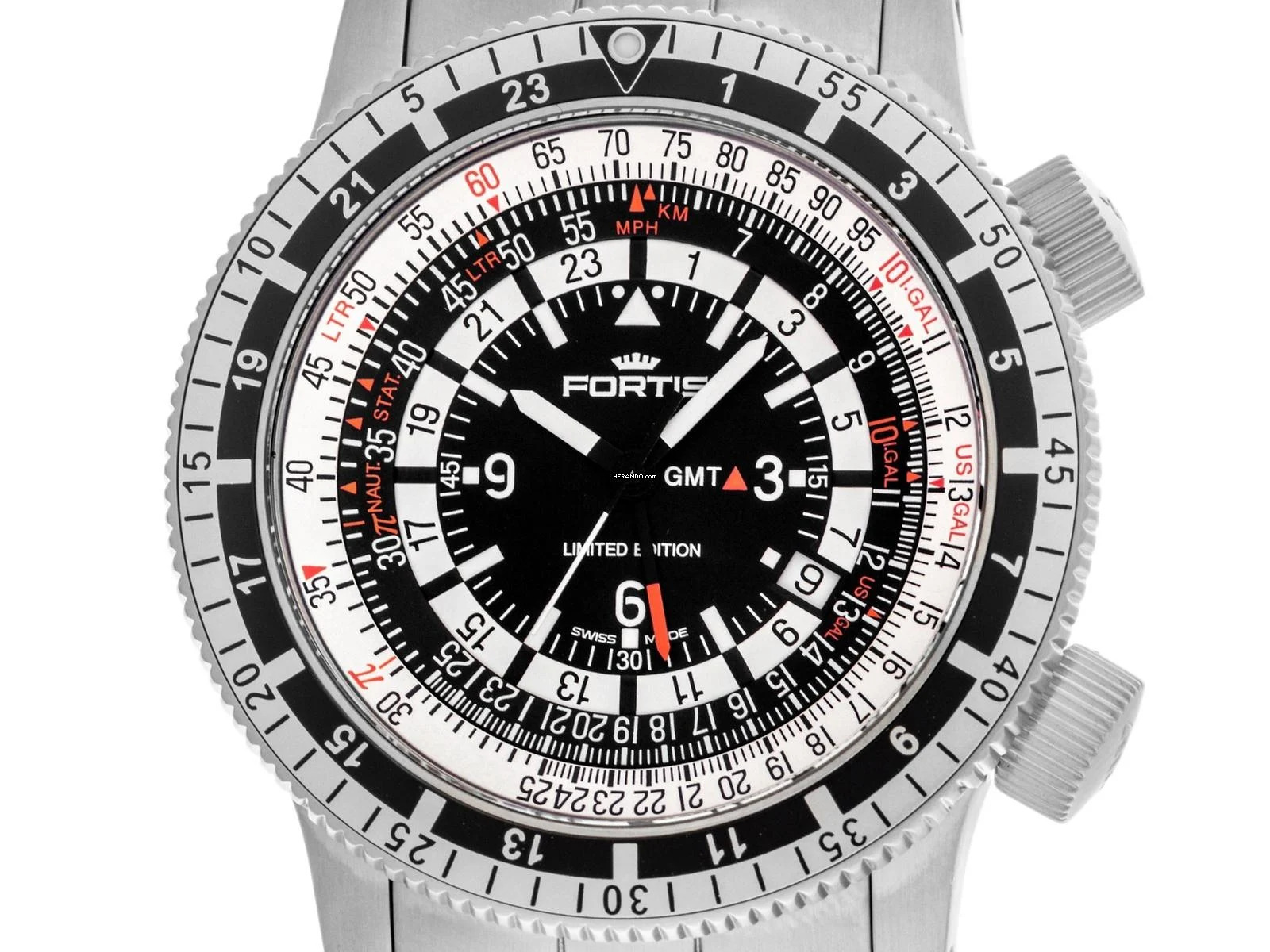 Fortis B-47 Calculator GMT 3 Time Zones Ref.669.10.31M 2013 Full Set wie Neu Vintage B47 Calculator GMT 3 Time Zones