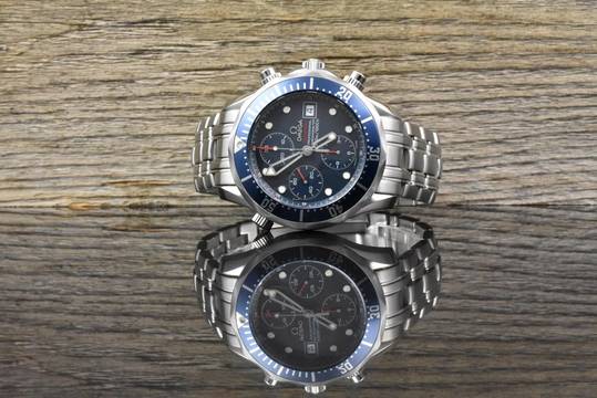  Omega Seamaster Diver 300 M Chronograph Blue Wave Dial 2225.80.00 - Full Set 