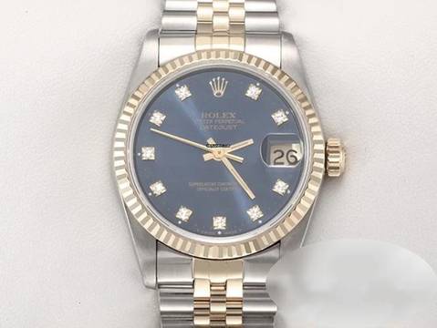  Rolex Datejust 31 Medium Stahl Gelbgold 750 Diamanten Automatik Gold Stahl Damen Stainless Steel 18kt Yellow Gold Jubilé-band Chronometer Oyster Blue Dial 