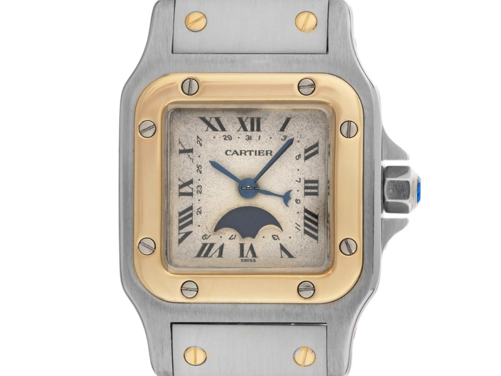 Cartier Santos Galbée PM Mondphase Ref.119902 1990 Full Set sehr gut Vintage Santos PM kleines Modell Mondphase