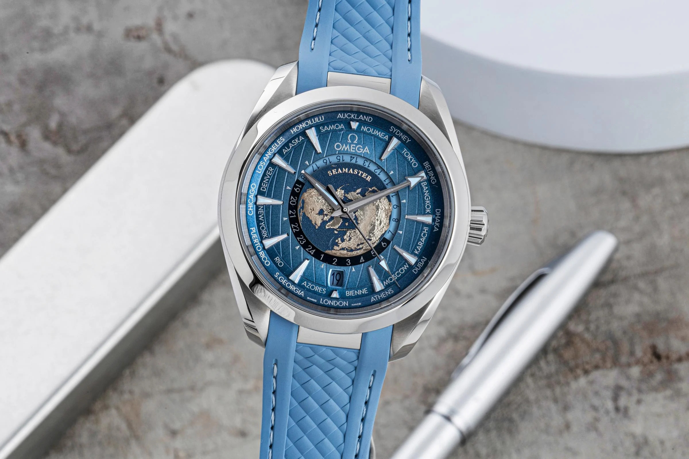 Omega Seamaster Aqua Terra Worldtimer Stahl Automatik Herrenuhr Ref 220.12.43.22.03.002 Box & Papiere
