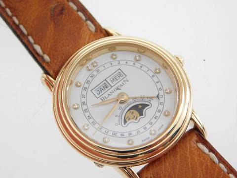  Blancpain Villeret 18 Kt Gelbgold Villeret Damenuhr Vollkalender Mondphase wie Neu 26mm mit original Band und 18 Kt Schließe Diamantzifferblatt 
