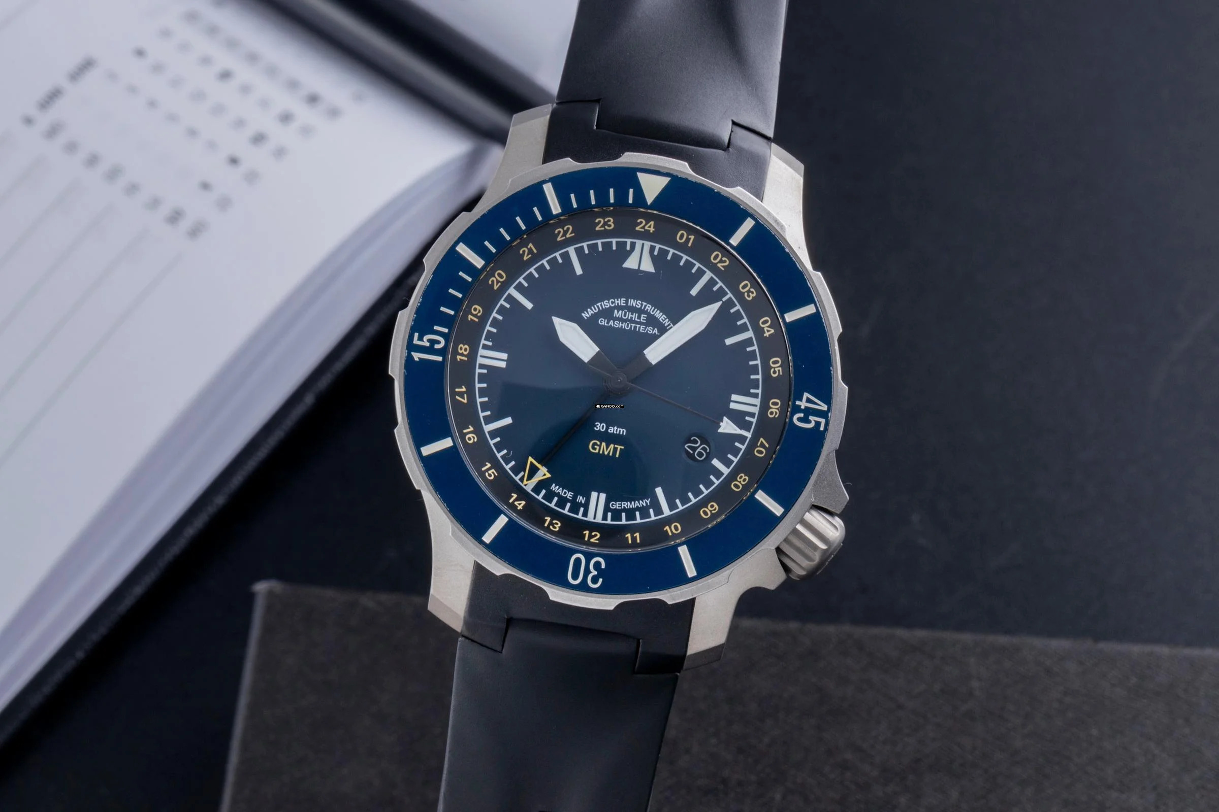 Mühle Glashütte Seebataillon GMT Titan Automatik Herrenuhr Ref. M1-28-62 KB B&P