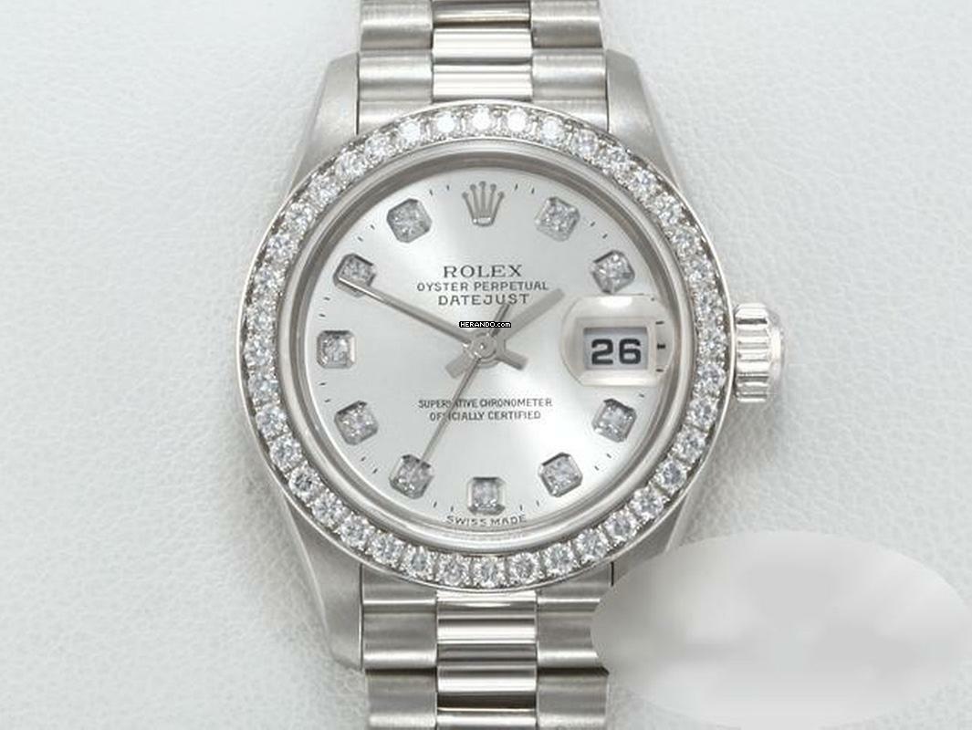 Rolex Lady-Datejust 26mm Platin 950 Diamanten 2001 Automatik Platinum Damenuhr Chronometer Oyster President-band